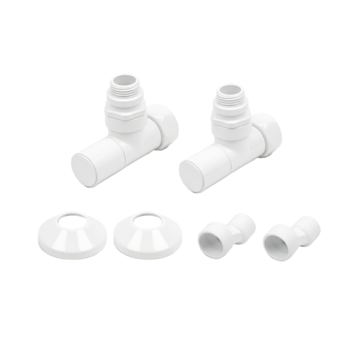 Комплекты для нижнего подключения водяных ПС 3/4" х 1/2" круглый вентиль Белый