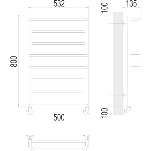 Евромикс П8 500х800 Полотенцесушитель TERMINUS матовое золото покраска