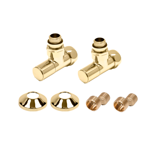 Комплекты для нижнего подключения водяных ПС 3/4" х 1/2" круглый вентиль Матовое Золото PVD