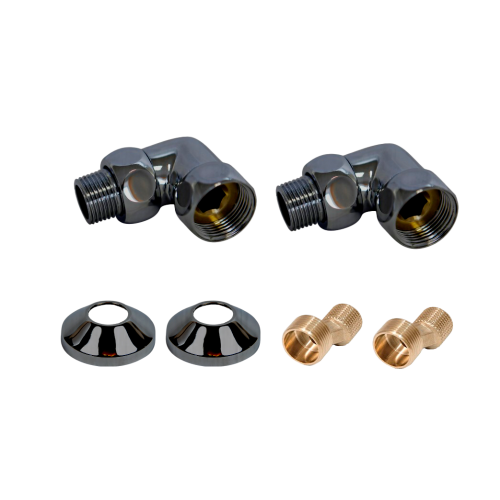 Комплекты для нижнего подключения водяных ПС 3/4" х 1/2" уголок со сгоном Оружейная Сталь Матовая PVD