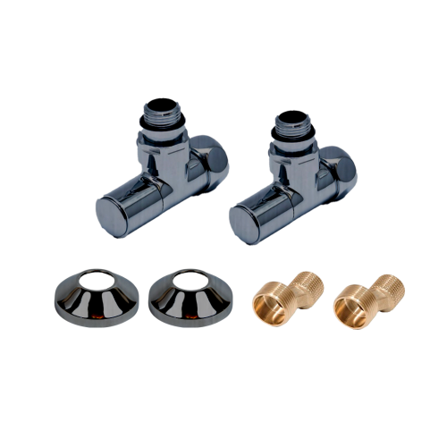 Комплекты для нижнего подключения водяных ПС 3/4" х 1/2" круглый вентиль Оружейная Сталь Матовая PVD