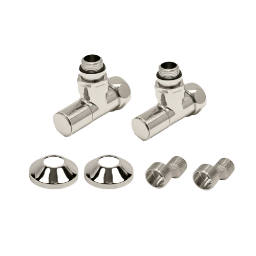 Комплекты для нижнего подключения водяных ПС 3/4" х 1/2" круглый вентиль Сатин