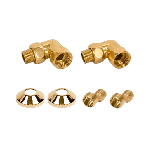 Комплекты для нижнего подключения водяных ПС 3/4" х 1/2" уголок со сгоном Золото Глянец PVD