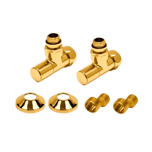 Комплекты для нижнего подключения водяных ПС 3/4" х 1/2" круглый вентиль Золото Глянец PVD