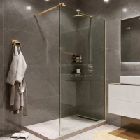 Душевая перегородка типа walk-in свободный вход 1000х2000 прозрачное стекло / профиль матовое золото