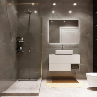 Душевая перегородка типа walk-in свободный вход 1000х2000 прозрачное стекло / профиль матовое золото