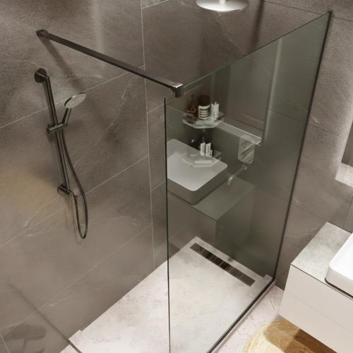 Душевая перегородка типа walk-in свободный вход 1000х2000 прозрачное стекло / профиль оружейная сталь