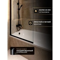 Шторка для ванны стационарная прозрачное стекло/профиль черный 1400х700