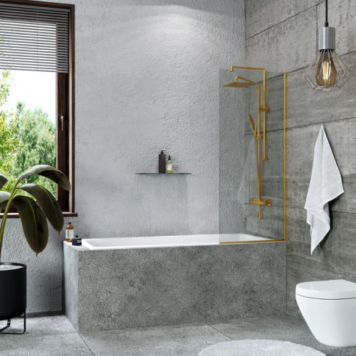 Шторка для ванны стационарная прозрачное стекло/профиль матовое золото 1400х600