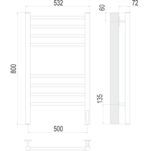 Аврора П8 500х800 электро КС ГРАФИТ 