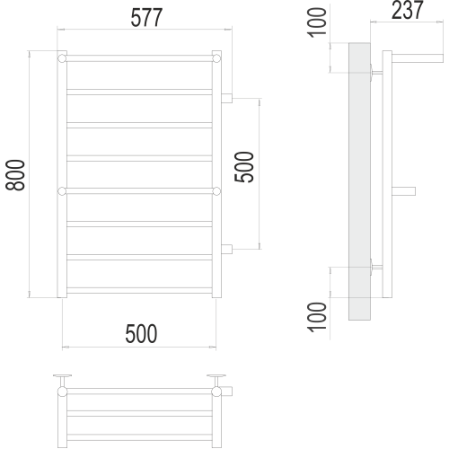 Аврора с 2-мя/п П8 500х800 бп500 Полотенцесушитель TERMINUS Хром