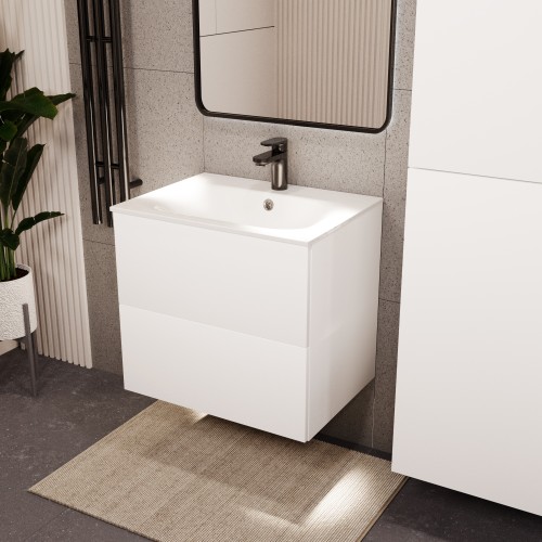 Тумба с раковиной для ванной MEBELVANN АВРОРА 60см подвесная белая