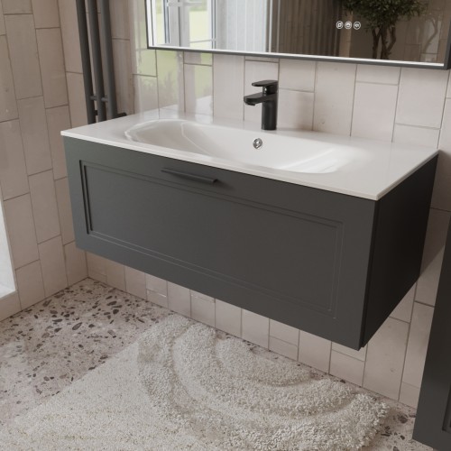 Тумба с раковиной для ванной MEBELVANN КЛАССИК 100см подвесная графит