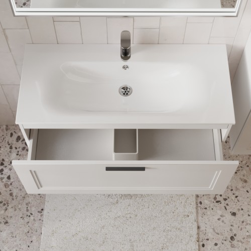 Тумба с раковиной для ванной MEBELVANN КЛАССИК 100см подвесная белая