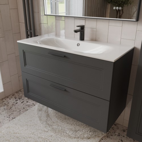 Тумба с раковиной для ванной MEBELVANN КЛАССИК 100см подвесная графит