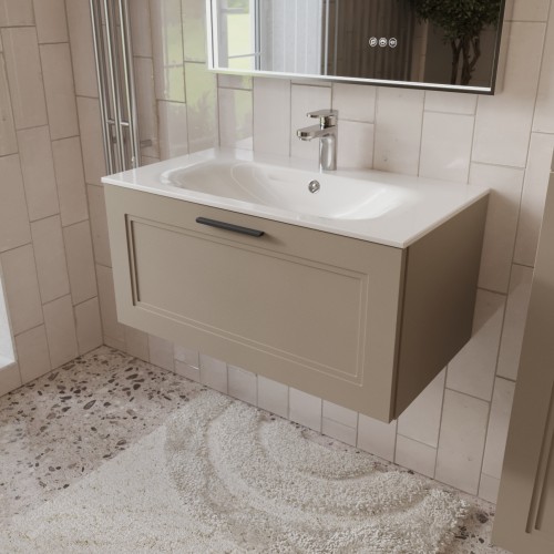 Тумба с раковиной для ванной MEBELVANN КЛАССИК 80см подвесная капучино