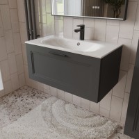 Тумба с раковиной для ванной MEBELVANN КЛАССИК 80см подвесная графит