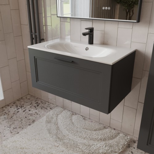 Тумба с раковиной для ванной MEBELVANN КЛАССИК 80см подвесная графит