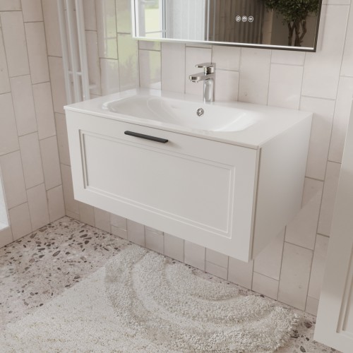 Тумба с раковиной для ванной MEBELVANN КЛАССИК 80см подвесная белая