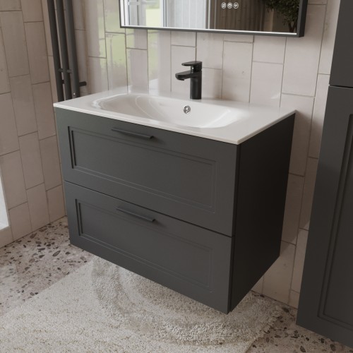 Тумба с раковиной для ванной MEBELVANN КЛАССИК 80см подвесная графит