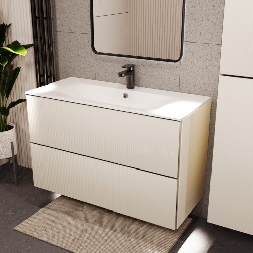 Тумба с раковиной для ванной MEBELVANN ЕВРОМИКС 100см подвесная айвори