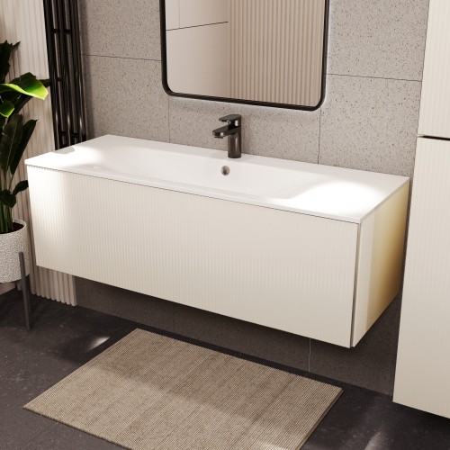Тумба с раковиной для ванной MEBELVANN ЕВРОМИКС 120см подвесная айвори