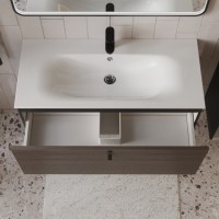 Тумба с раковиной для ванной MEBELVANN КОНТУР 100см подвесная Шпон Эвкалипт