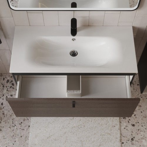 Тумба с раковиной для ванной MEBELVANN КОНТУР 100см подвесная Шпон Эвкалипт