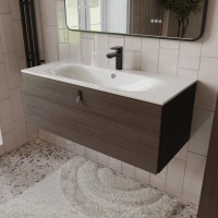 Тумба с раковиной для ванной MEBELVANN КОНТУР 100см подвесная Шпон Эвкалипт