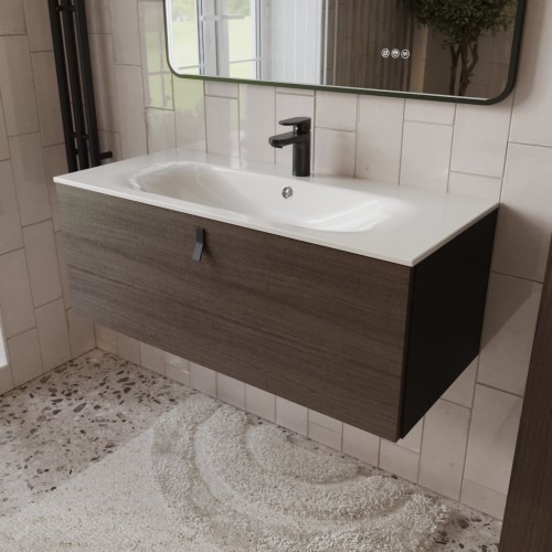 Тумба с раковиной для ванной MEBELVANN КОНТУР 100см подвесная Шпон Эвкалипт