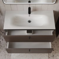 Тумба с раковиной для ванной MEBELVANN КОНТУР 100см подвесная Шпон Эвкалипт