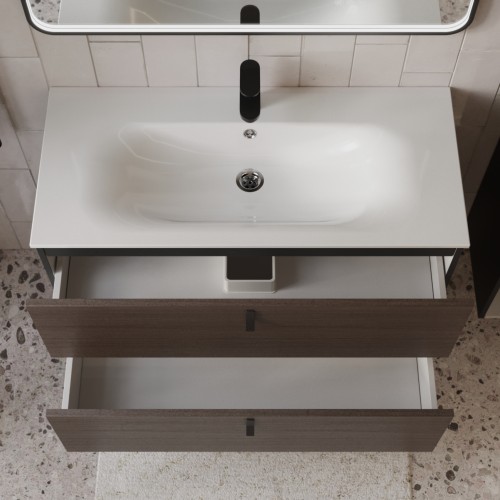 Тумба с раковиной для ванной MEBELVANN КОНТУР 100см подвесная Шпон Эвкалипт