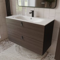 Тумба с раковиной для ванной MEBELVANN КОНТУР 100см подвесная Шпон Эвкалипт