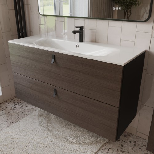 Тумба с раковиной для ванной MEBELVANN КОНТУР 120см подвесная Шпон Эвкалипт