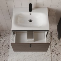 Тумба с раковиной для ванной MEBELVANN КОНТУР 60см подвесная Шпон Эвкалипт