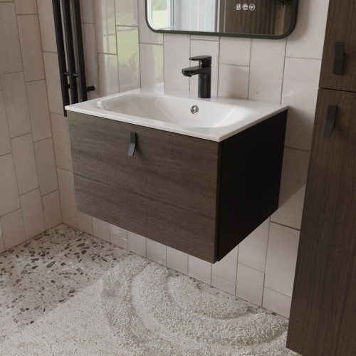 Тумба с раковиной для ванной MEBELVANN КОНТУР 60см подвесная Шпон Эвкалипт