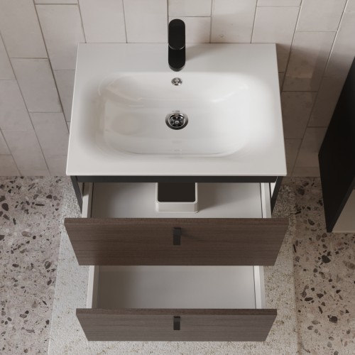 Тумба с раковиной для ванной MEBELVANN КОНТУР 60см подвесная Шпон Эвкалипт