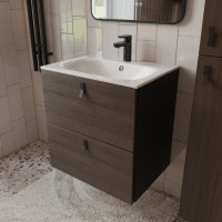 Тумба с раковиной для ванной MEBELVANN КОНТУР 60см подвесная Шпон Эвкалипт