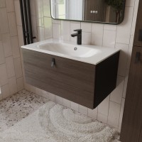 Тумба с раковиной для ванной MEBELVANN КОНТУР 80см подвесная Шпон Эвкалипт