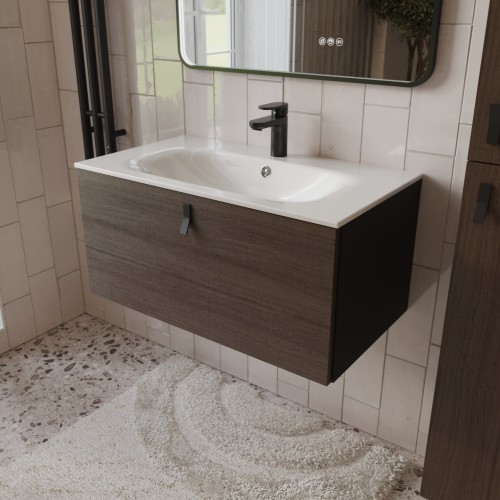 Тумба с раковиной для ванной MEBELVANN КОНТУР 80см подвесная Шпон Эвкалипт
