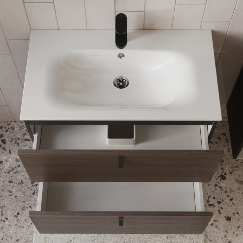 Тумба с раковиной для ванной MEBELVANN КОНТУР 80см подвесная Шпон Эвкалипт