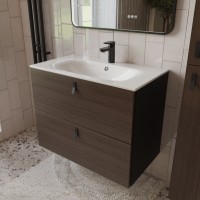 Тумба с раковиной для ванной MEBELVANN КОНТУР 80см подвесная Шпон Эвкалипт