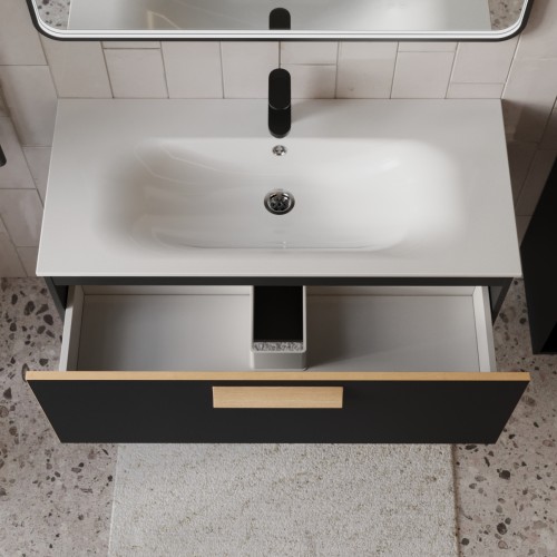 Тумба с раковиной для ванной MEBELVANN  НОТО 100 см подвесная  Чёрный soft touch