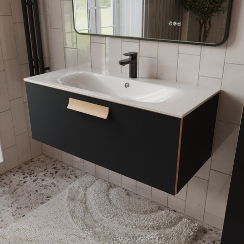 Тумба с раковиной для ванной MEBELVANN  НОТО 100 см подвесная  Чёрный soft touch
