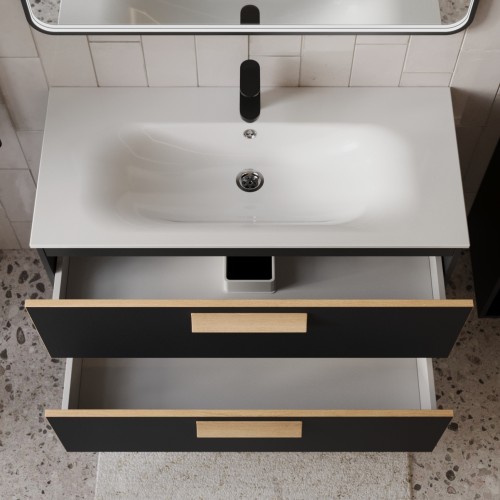 Тумба с раковиной для ванной MEBELVANN  НОТО 100 см подвесная  Чёрный soft touch