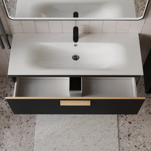 Тумба с раковиной для ванной MEBELVANN  НОТО 120 см подвесная  Чёрный soft touch
