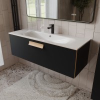 Тумба с раковиной для ванной MEBELVANN  НОТО 120 см подвесная  Чёрный soft touch