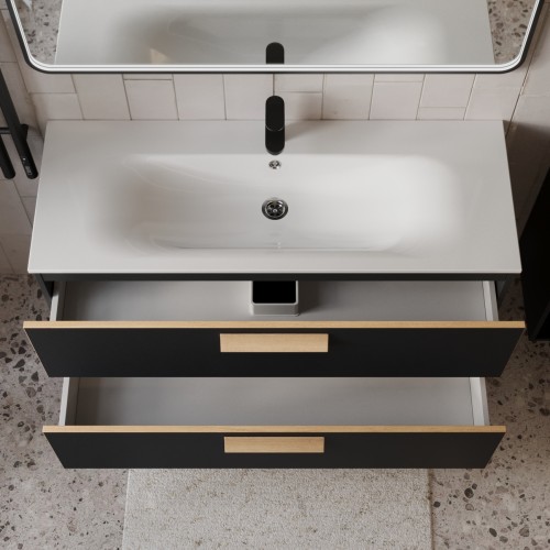 Тумба с раковиной для ванной MEBELVANN  НОТО 120 см подвесная  Чёрный soft touch