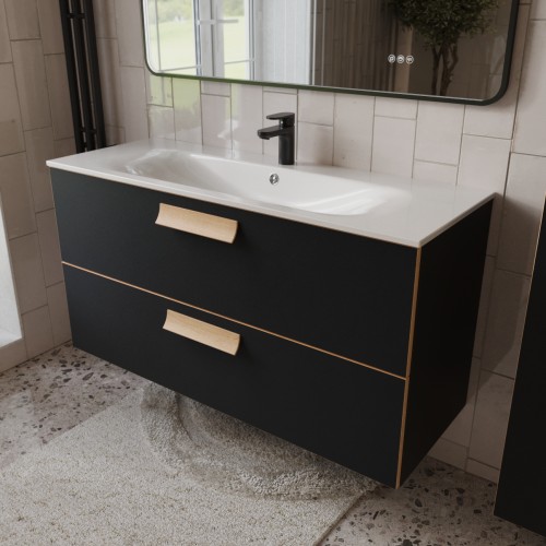 Тумба с раковиной для ванной MEBELVANN  НОТО 120 см подвесная  Чёрный soft touch