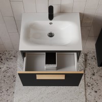 Тумба с раковиной для ванной MEBELVANN  НОТО 60 см подвесная  Чёрный soft touch